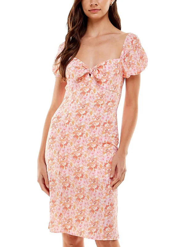 Today Only long-sleeve floral dressJuniors Womens Puff Sleeve Knee Sheath Dress