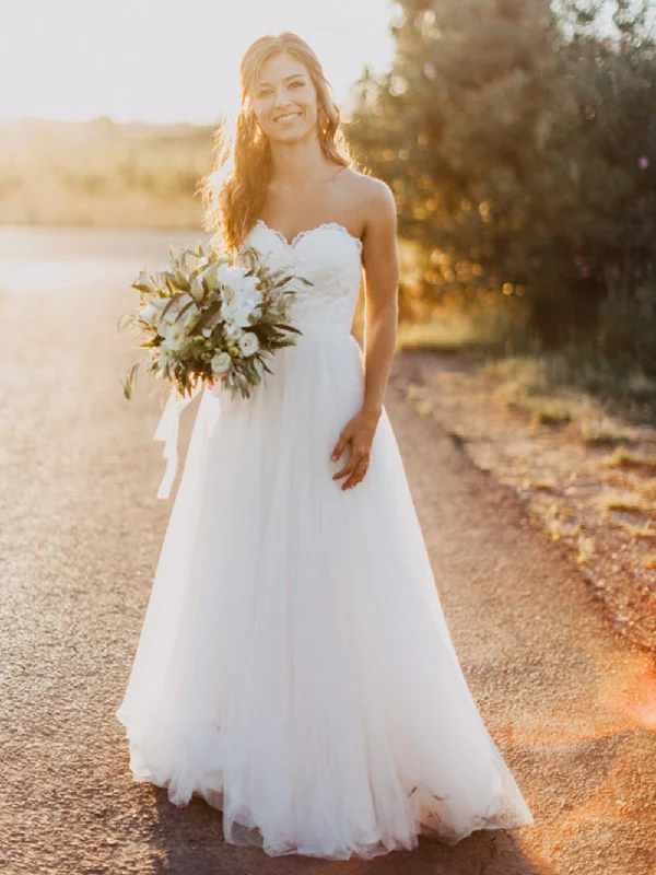 Buy Now Simple Wedding Dresses Beautiful Sexy Sweetheart Floor-length Lace Tulle JKW030