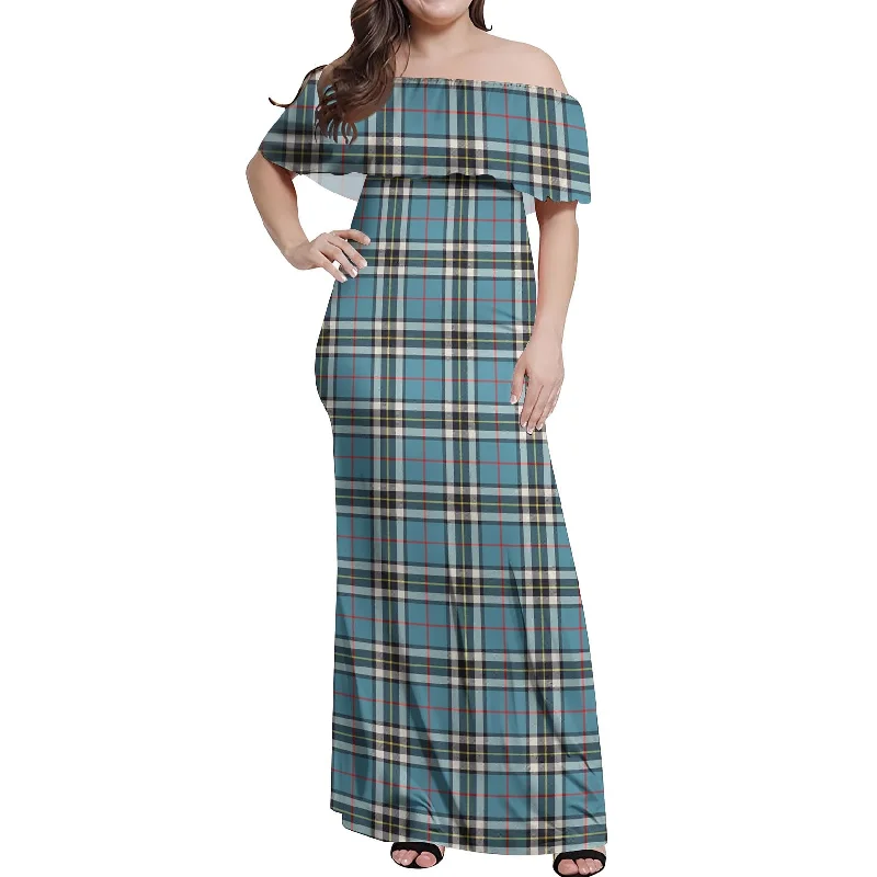 Huge Discounts Thompson (Thomson) Tartan Off Shoulder Long Dress