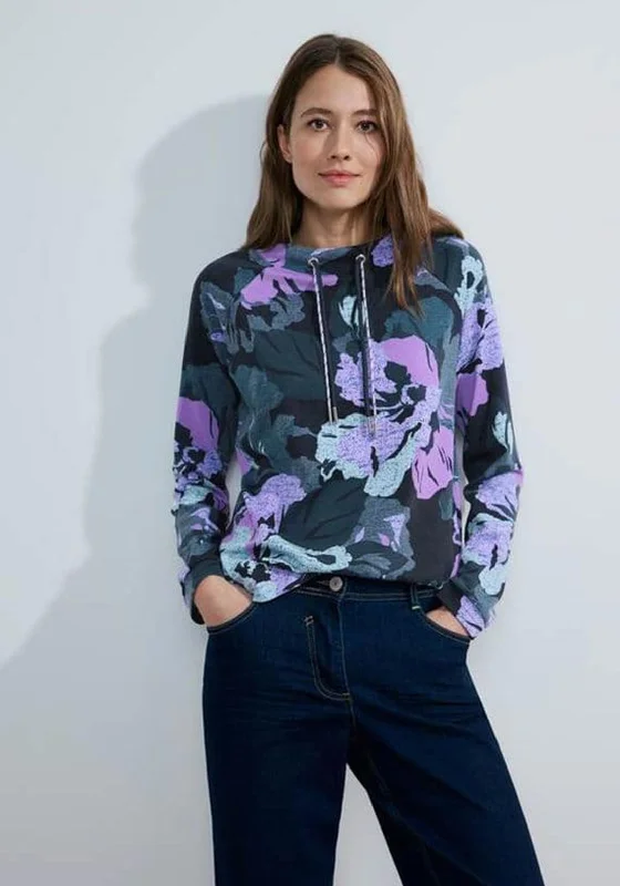 zip-up hoodie for gymCecil Big Flower Funnelneck Sweatshirt, Blue Multi