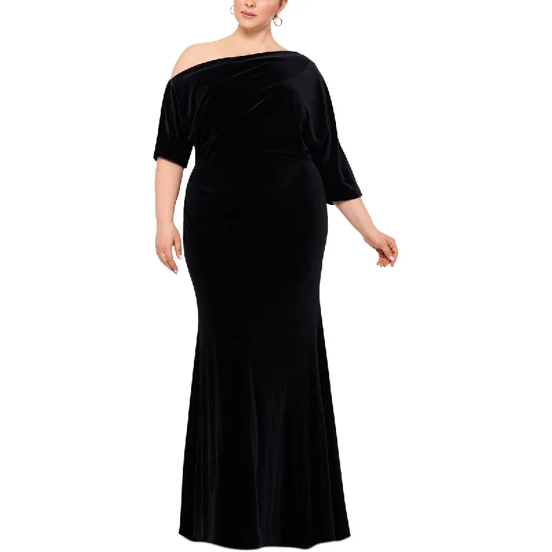 ashionable dressBetsy & Adam Womens Plus Velvet One Shoulder Evening Dress