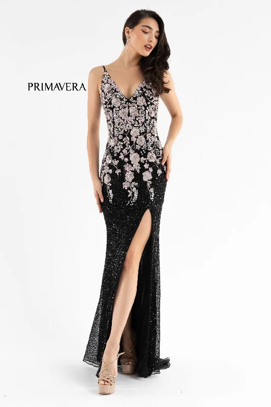 off-shoulder dressPrimavera Couture 3730 Size 4 Prom Dress Flower Bodice Sequins V Neckline Slit Mid Back