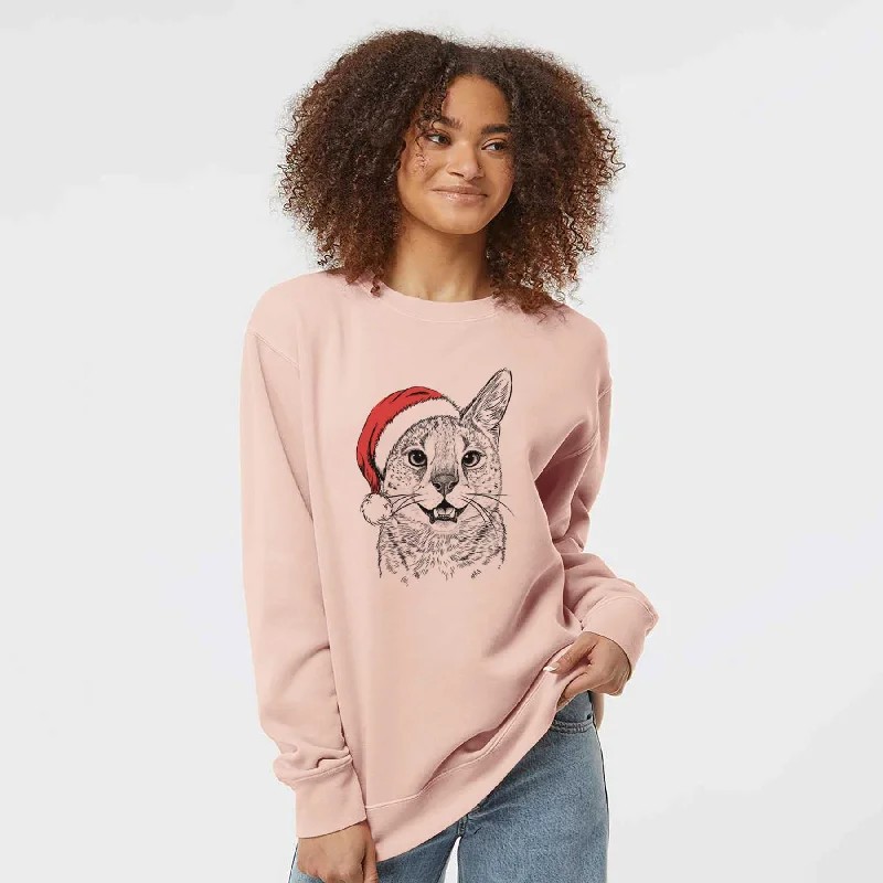 athletic streetwear sweatshirtSanta Lucky the Serval Cat - Unisex Pigment Dyed Crew Sweatshirt