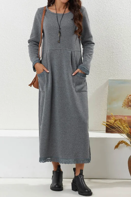 Midnight Sale tiered dressSolid Pocketed Lacework Hem Dress
