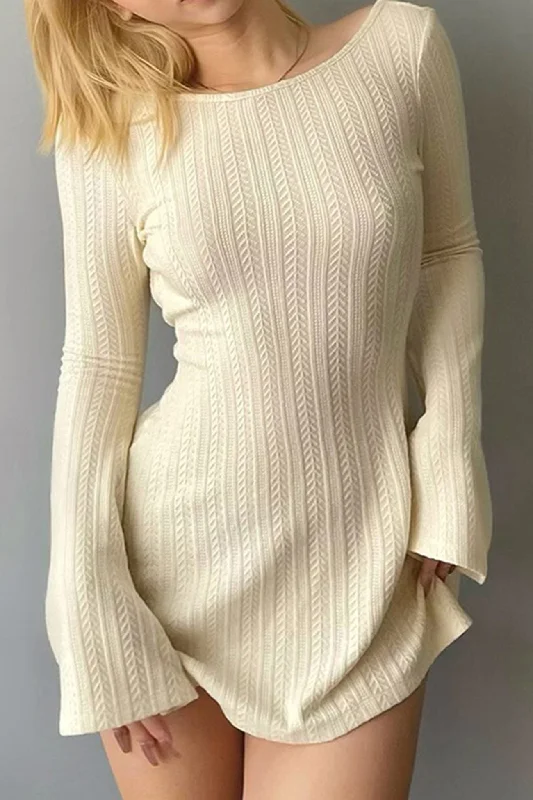 Online Only tiered dressLong Flares Sleeve Backless Cable Knit Dress