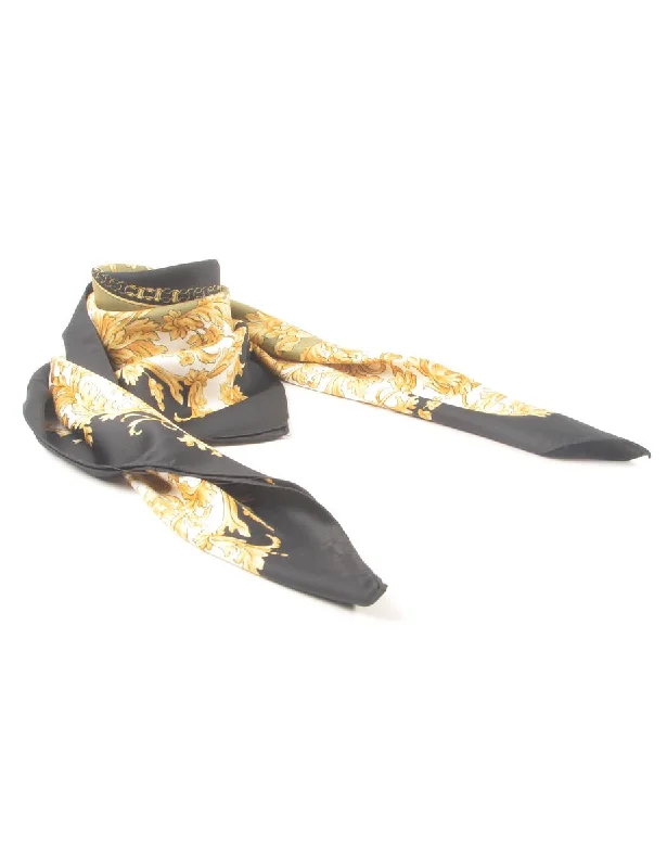 Super Sale lightweight outerwearBlack, Olive Green & White Floral Head Scarf - M