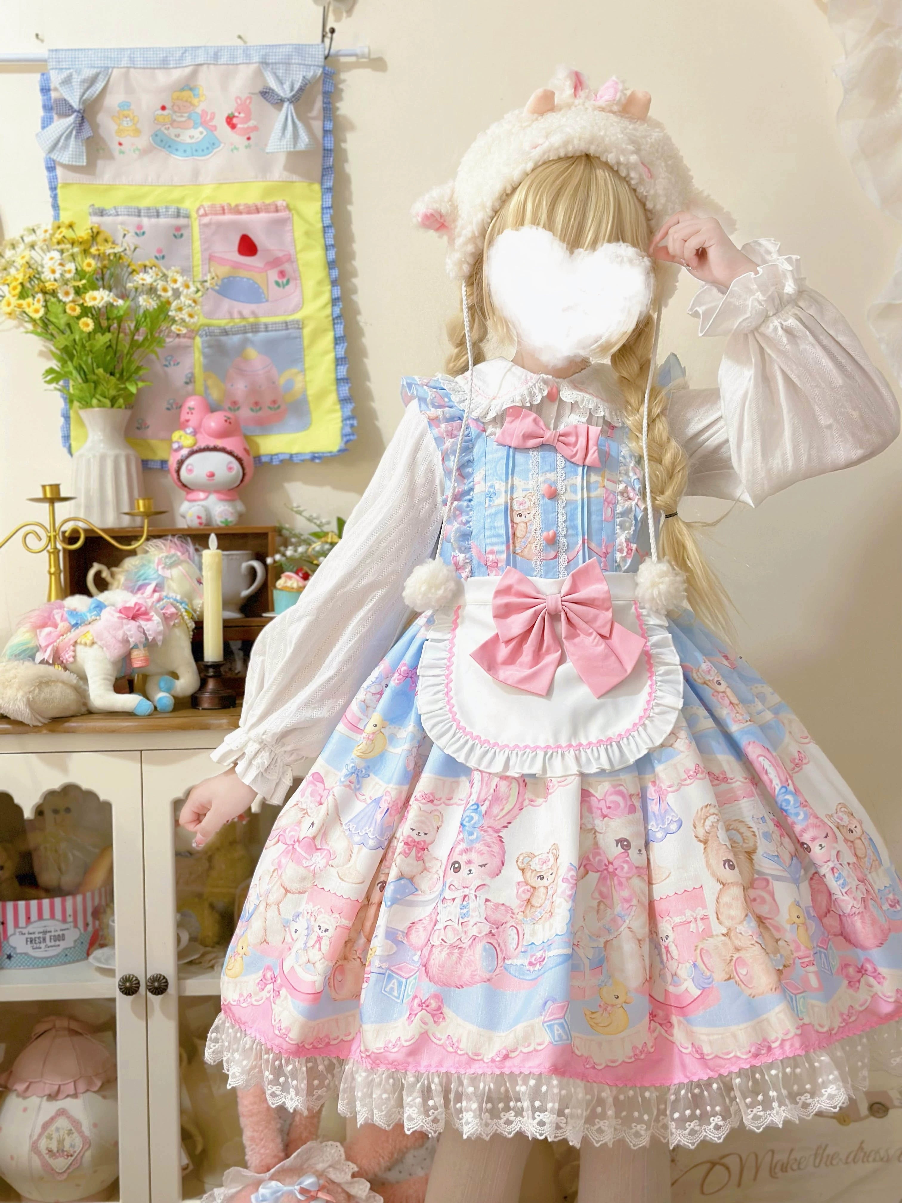 Price Cut casual evening dress(BFM)Hanguliang~Sweet Bunny Bear~Sweet Lolita Jumper Dress Cute JSK