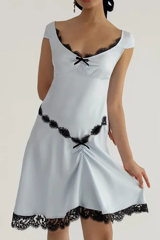 Super Sale trendy wrap dressLace Patchwork Satin Mini Dress