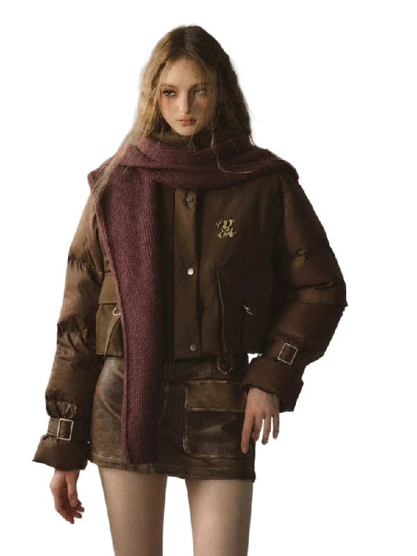 Crazy Deals sleek trench coatColor-Block Stand Collar Down Jacket