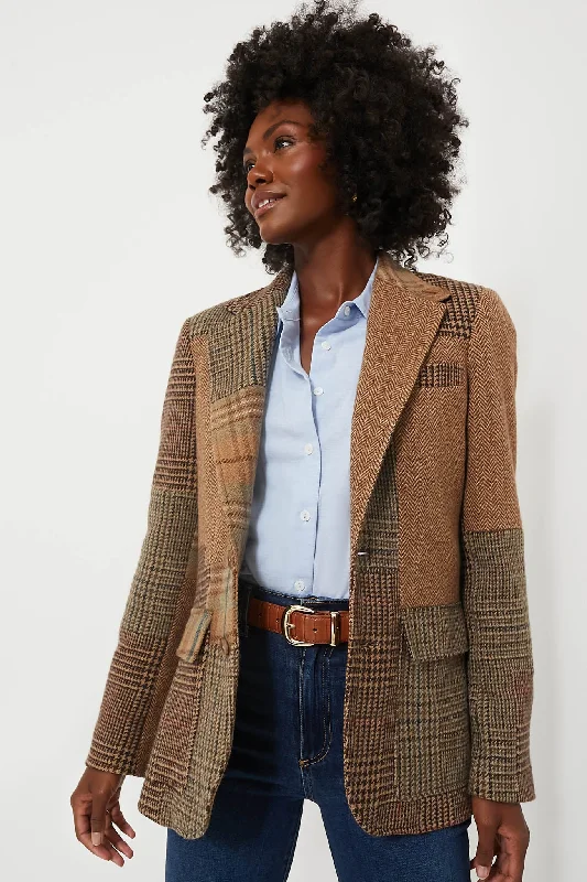 Year-End Clearance classic bomber jacketOlive Brown Multi Patchwork Heritage Blazer