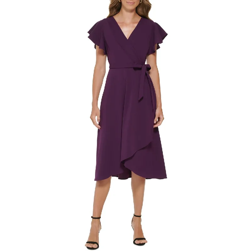 bohemian dressDKNY Womens Crepe Midi Wrap Dress