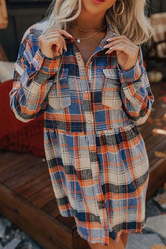 Closeout stylish dressContrast Plaid Shirt Dress
