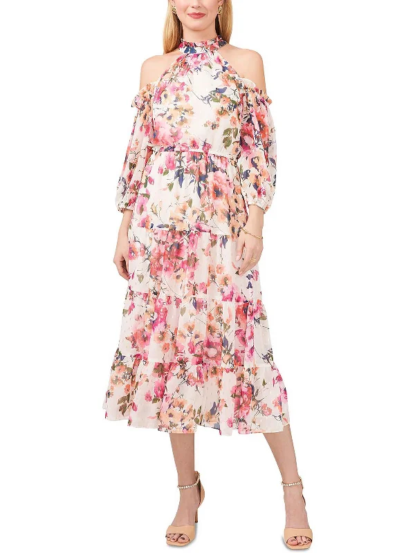 trendy wrap dressWomens Floral Print Calf Midi Dress