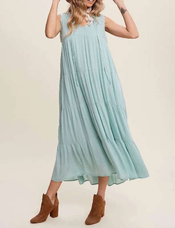 luxury dressFront Tie-Tiered Maxi Dresd In Aqua