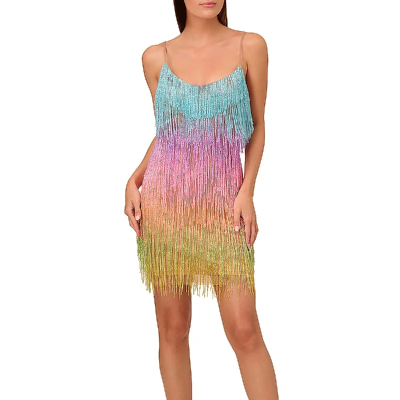 casual evening dressLiv Foster Womens Beaded Fringe Cocktail And Party Dress