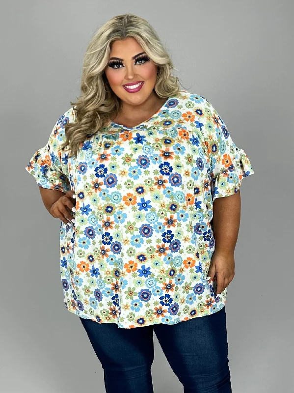 casual midi dress23 PSS {Elegance In Bloom} Ivory/Blue Floral V-Neck Tunic EXTENDED PLUS SIZE 4X 5X 6X