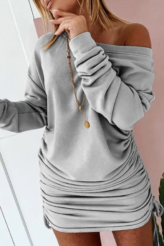Buy Now backless dressDrop Shoulder Drawstring Gathering Dress