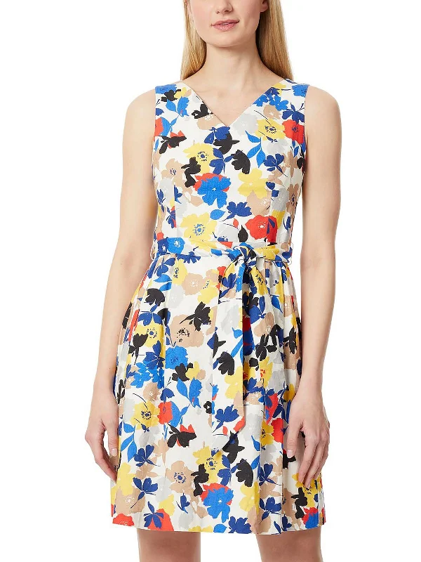 cocktail party dressWomens Belted Midi Fit & Flare Dress