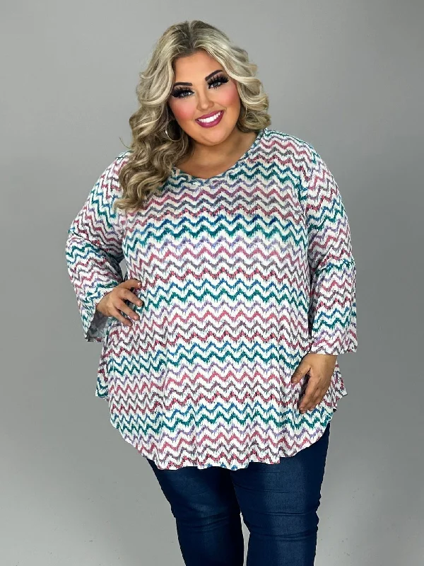 elegant dress14 PQ {Rest Your Mind} Ivory/Multi Zig Zag Print Tunic EXTENDED PLUS SIZE 3X 4X 5X