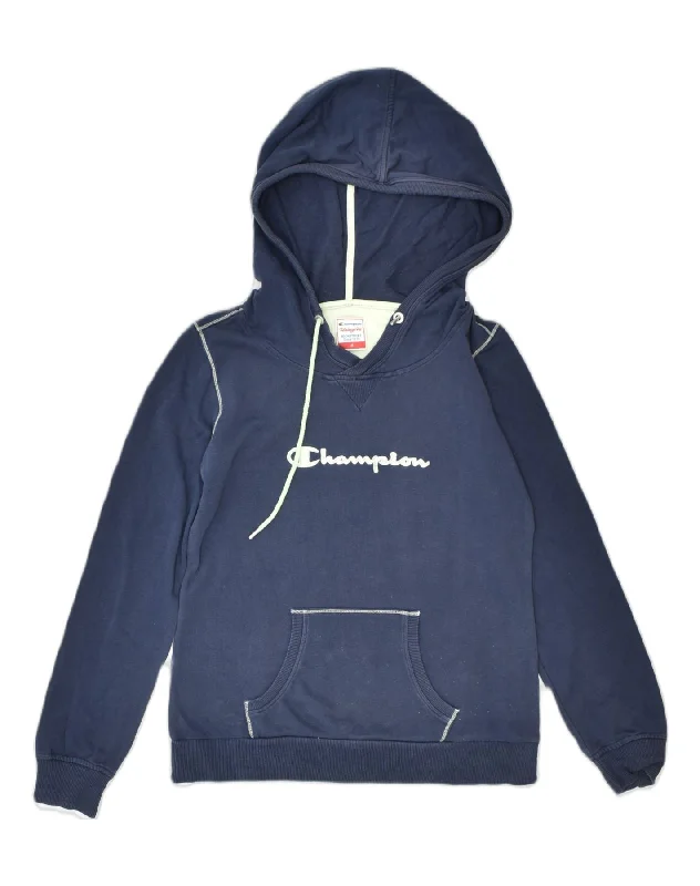 trendy hooded sweatshirtCHAMPION Womens Heritage Fit Hoodie Jumper UK 14 Medium Navy Blue Cotton