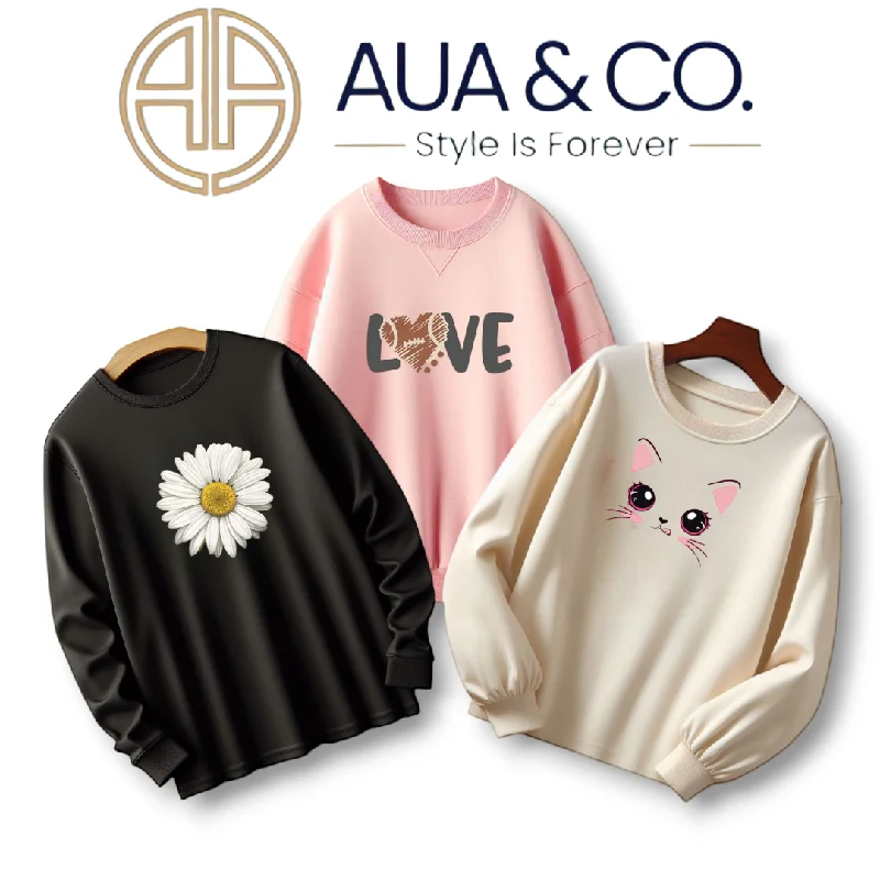 Act Now loose fit athletic hoodieAUA&CO Pack Of 3 Women Sweatshirts - Black, Pink, Cream Beige With Unique Prints 🌸 |