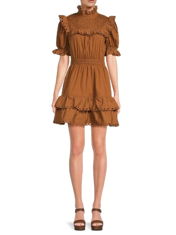 vintage dressLace Trim Puff Sleeve Mini Dress In Caramel