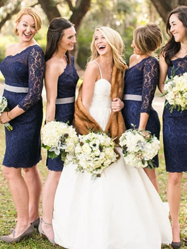 Markdowns Short Bridesmaid Dresses One Shoulder Long Sleeve Lace Bridesmaid Dresses JKB018 Markdowns Short Bridesmaid Dresses One Shoulder Long Sleeve Lace Bridesmaid Dresses JKB018