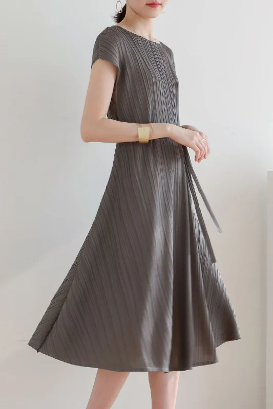 Epic Deals trendy mini dressSolid Color Crew Neck Tie-Strap Dress
