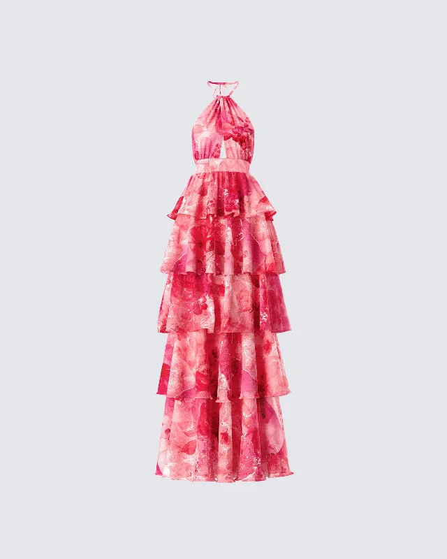Unmissable Offer chic dressCaprice Pink Floral Maxi Dress