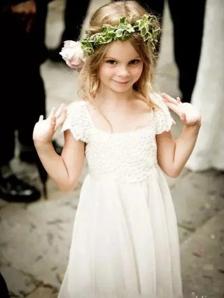 Steals and Deals Flower Girl Dresses Long A-line Lace Ivory Bowknot Chiffon JKF034