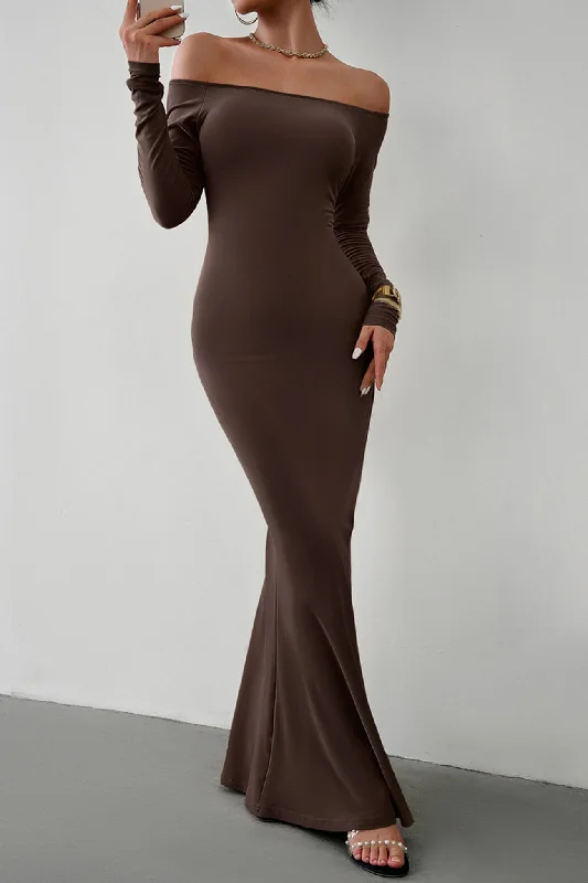Deal Alert winter dressSolid Off Shoulder Fishtail Dress