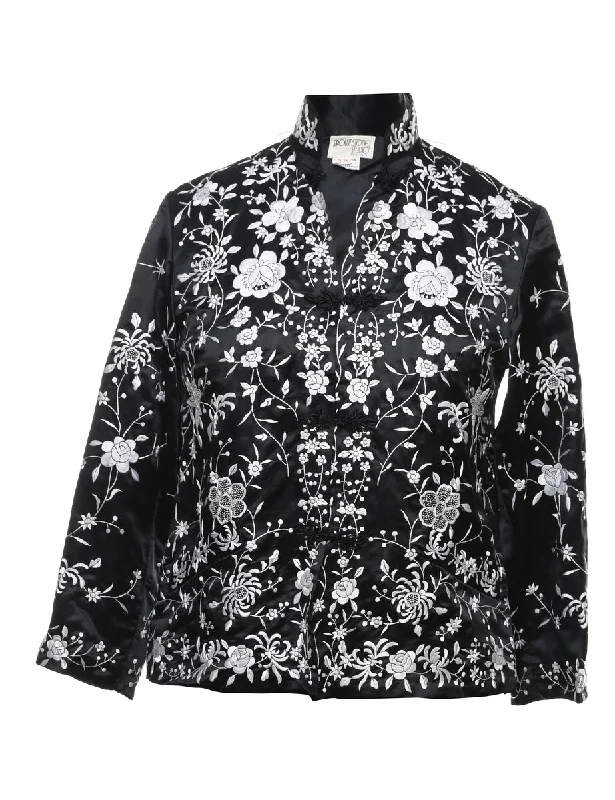 Deep Discounts fashion coat with hoodEmbroidered Black & Silver Floral Evening Jacket - M