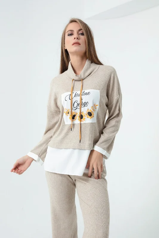 Unmissable Offer long-sleeve athletic hoodieFemale Front Printed Knitting Sweatshirt