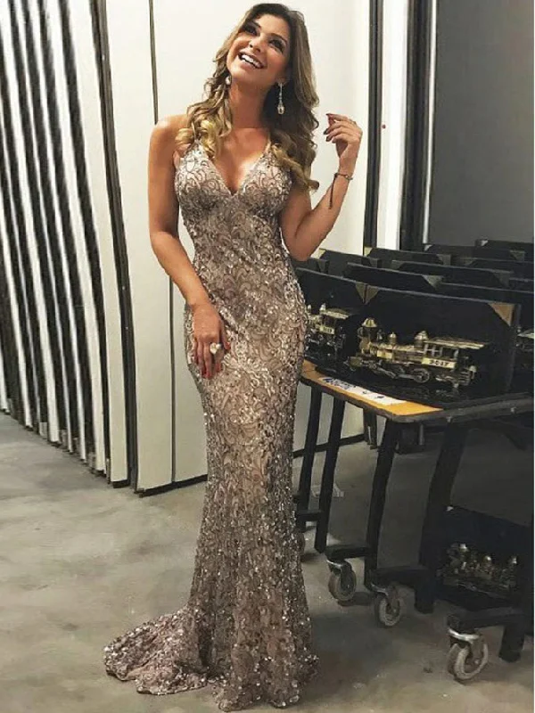 New Markdowns Sparkly Prom Dresses Straps V Neck Short Train Long Luxury Prom Dress JKL879