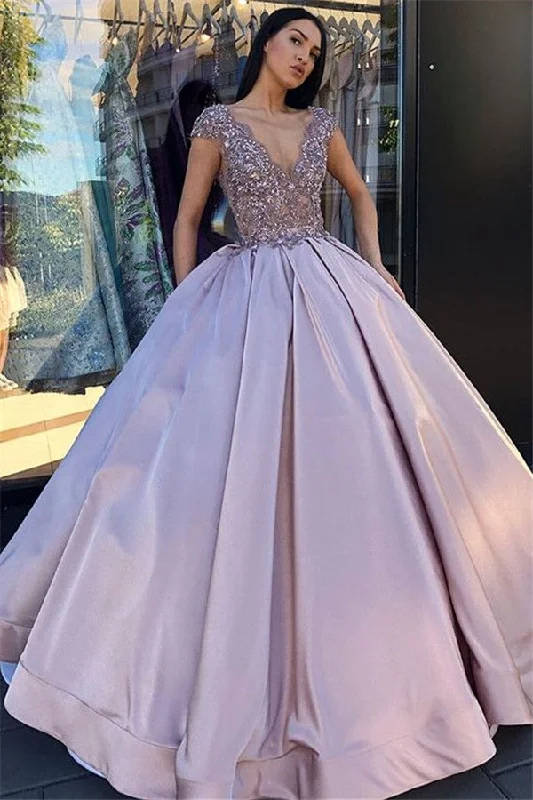 Price Rollback V-neck Sleeveless Crystal Beading Ball-Gown Prom Dresses