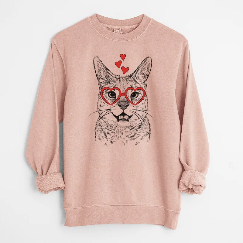 premium athletic sweatshirtValentine Lucky the Serval Cat - Unisex Pigment Dyed Crew Sweatshirt