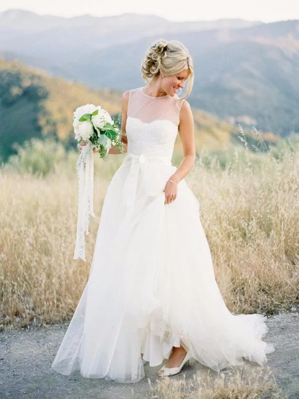 Exclusive Deal Cheap Wedding Dresses Scoop A-line Ivory Tulle Bridal Gown JKS228