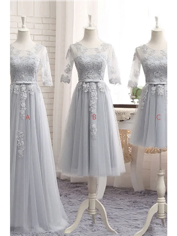 Big Discounts Bridesmaid Dresses Tulle Appliques Silver Bridesmaid Dresses #JKB003