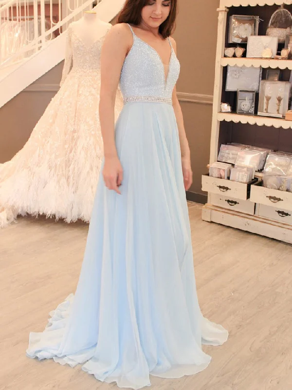 Today Only Beautiful Prom Dresses A-line Spaghetti Straps Beading Long Prom Dress JKL949