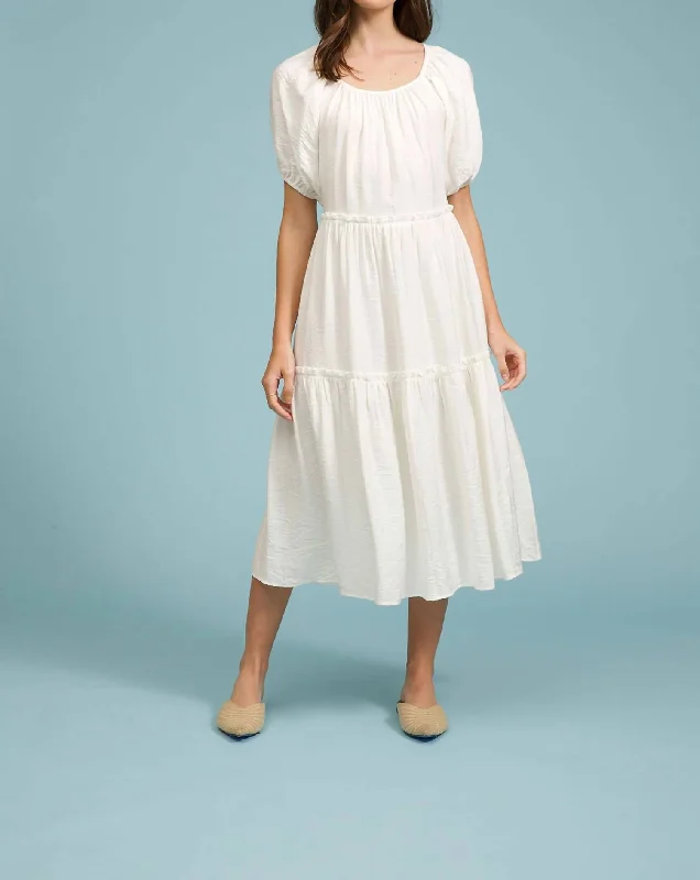 modern dressMaddox Tiered Midi Dress In White