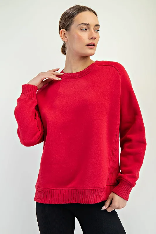 warm weather jacketFleece French Terry Crew Neck Sweatshirt- True Red