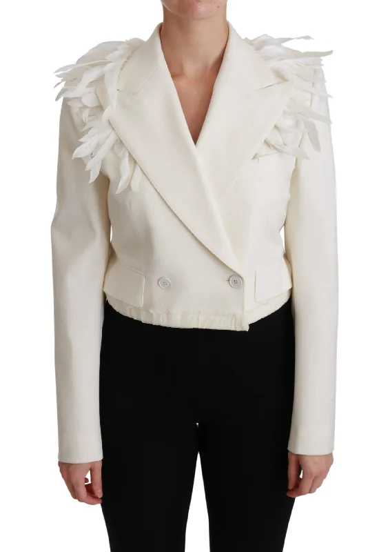 Massive Deals comfortable outerwearDolce & Gabbana  Feather Trim Blazer - White