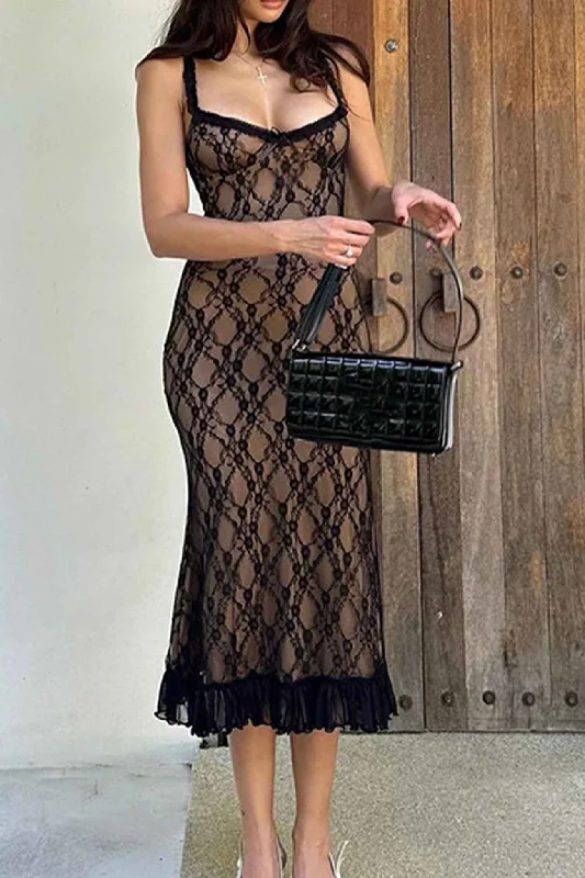 Steals and Deals lace-up dressLace Patchwork Cami Midi Dress