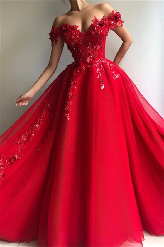 Incredible Offers Gorgeous Ball Gown Off-the-Shoulder Applique Flowers Evening Dresses Incredible Offers Gorgeous Ball Gown Off-the-Shoulder Applique Flowers Evening Dresses