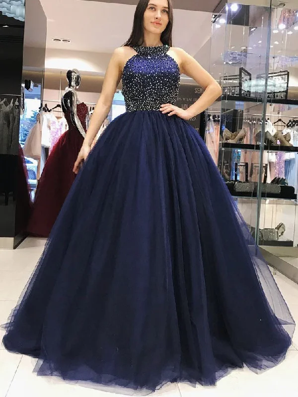 Early Access Sparkly Prom Dresses Halter Aline Dark Navy Beading Tulle Long Prom Dress JKL940 Early Access Sparkly Prom Dresses Halter Aline Dark Navy Beading Tulle Long Prom Dress JKL940
