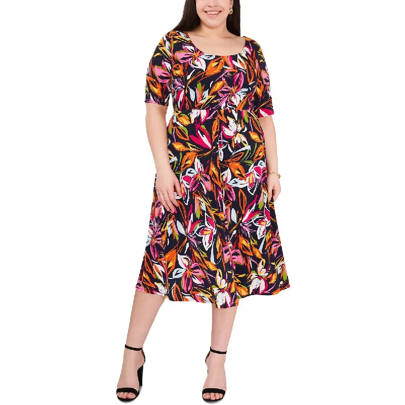 silk dressMSK Womens Plus Knit Printed Midi Dress