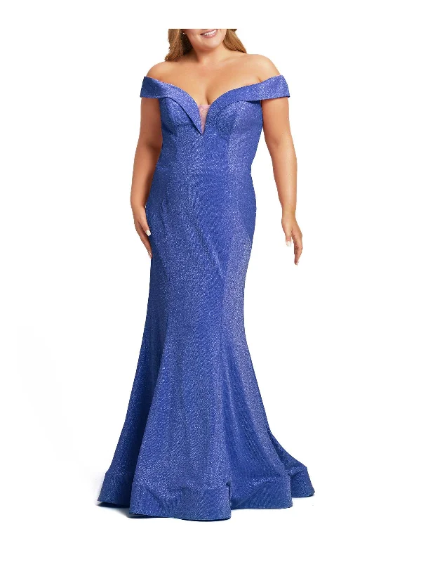 Flash Deals trendy wrap dressPlus Womens Metallic Trumpet Evening Dress