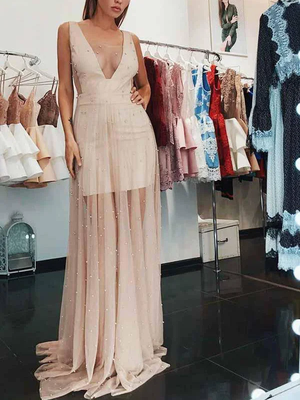 Online Only Sparkly Prom Dresses Straps Sheath Beading Long Tulle Beautiful Prom Dress JKL1256 Online Only Sparkly Prom Dresses Straps Sheath Beading Long Tulle Beautiful Prom Dress JKL1256