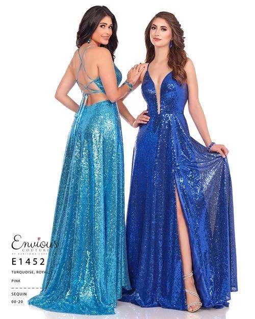 comfy dressEnvious Couture E 1452 Size 2 Royal Sequin Long Prom Dress Slit Formal A line Evening Gown