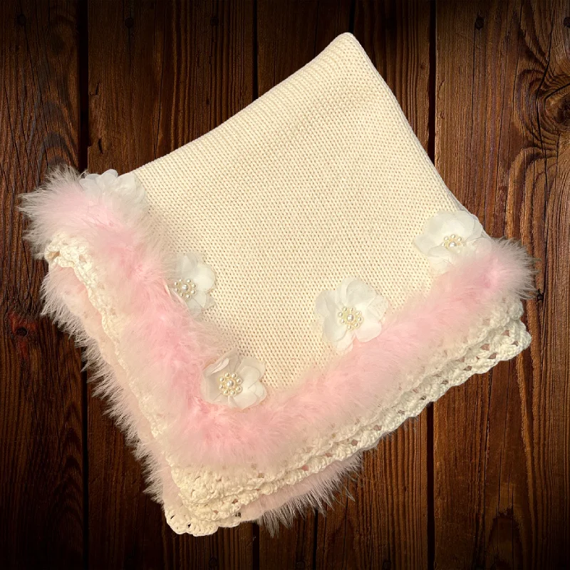 wrap dressIvory Crochet Blanket with Marabou Trim